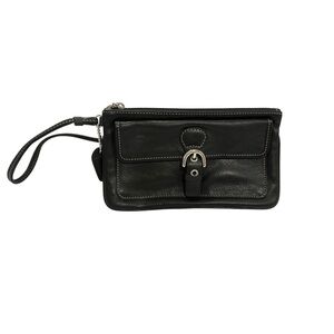 Coach Y2K Women's Wristlet Black Leather Silver‎ Buckle Magnetic Quiet Luxury